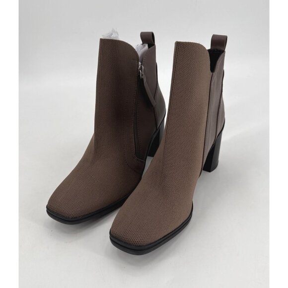 Me Too Brown Knit Leather Block Heel Ankle Boots With Side Zipper Womens Size 9 - Picture 1 of 11